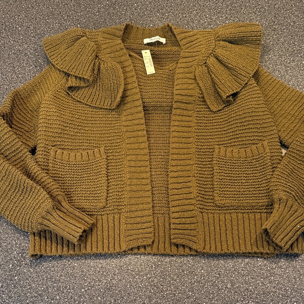 NWT Madewell Olive Ruffle Cardigan - 100% cotton - size XS